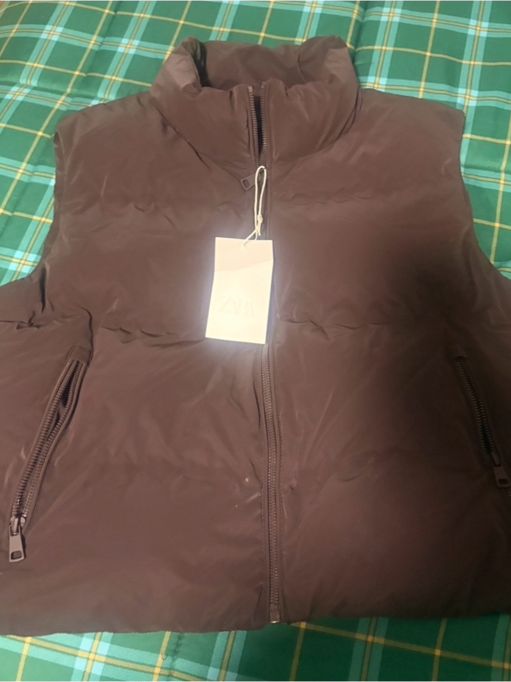 Zara Dark Brown Quilted Puffer Vest